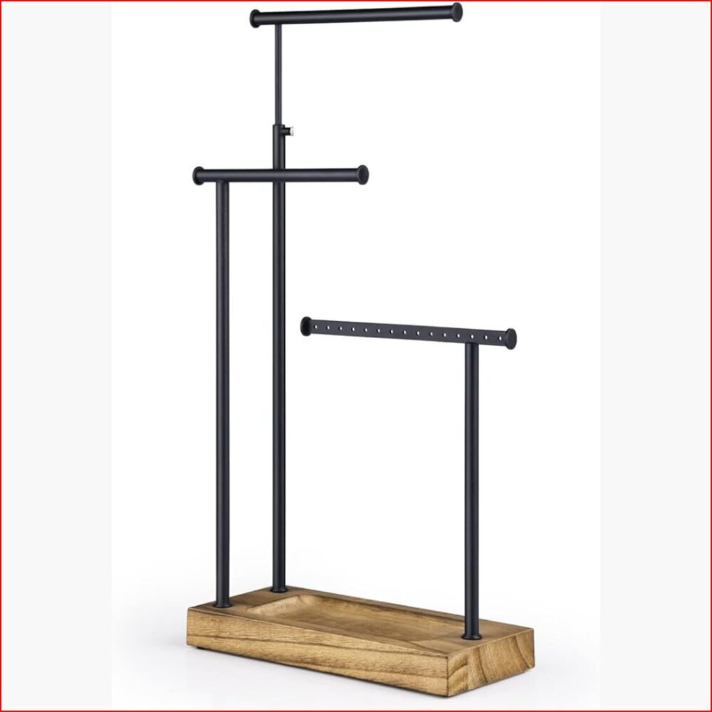 Metal and Wood Jewelry Stand Organizer Holder with Tray